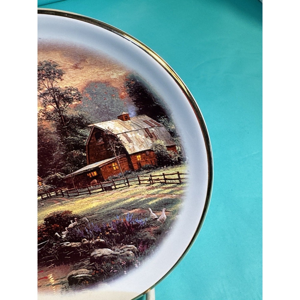 Thomas Kinkade Sunset At Riverbend Farm 6" Round Plate 2003 Painter Of Light - Picture 5 of 8